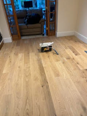 Wooden flooring installation in progress